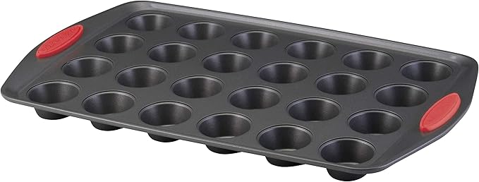 Rachael Ray 47960 24-Cup Oven Lovin’ Mini Steel Muffin Pan, Gray with Red Grips