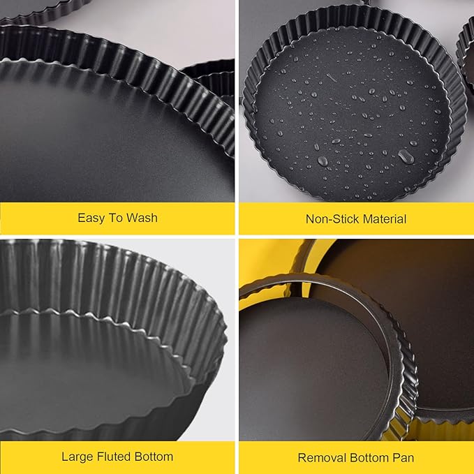 Tart Pan Removable Bottom 8 Inch Tart Pans Round Nonstick Quiche Pan Carbon Steel Quiche Baking Dish with Fluted Edges Fruit Tart Molds for Baking Pie Mold Pizza Chiffon Cake Dessert