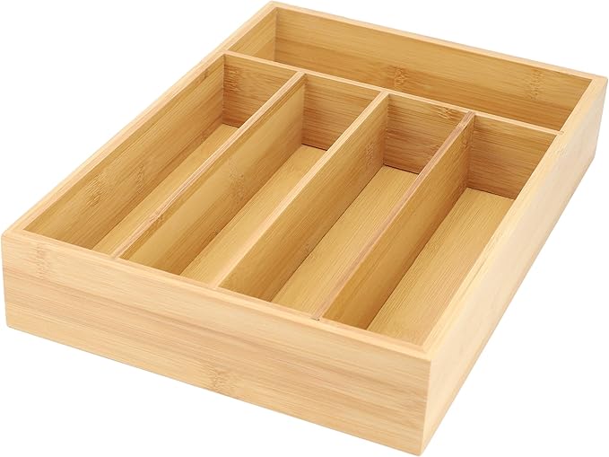 Elama Bamboo Wood Drawer Organizer Tray, Utensil Storage, Desk Drawer Storage (5 Section Tray)
