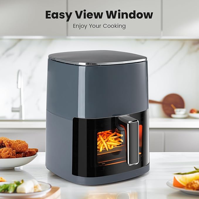 Air Fryer, 6QT Square Airfryer with Visual Window, 400°F Fast Heating Air Fryers Oven with Timer, Auto-Off, Non Toxic & Non Stick, Multiple 12 Modes for Roast, Bake, Dehydrate, Fry, Reheat