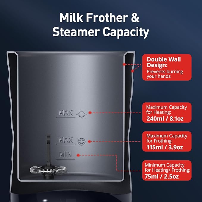 Milk Frother, Paris Rhône 4-in-1 Milk Steamer and Frother, Hot & Cold Foam Milk Warmer with Temperature Control, Auto Shut-Off Frothers for Coffee, Latte, Cappuccino, Macchiato, Blue