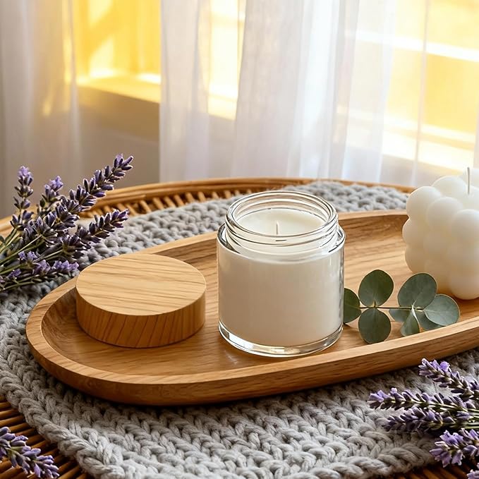 24Pcs 4 oz Small Glass Jars with Lids, Bumobum Clear Cosmetic Jars with Plastic Woodgrain Lids, 120ml Refillable Empty Containers for Cream, Salve, Powders and Lotion Storage
