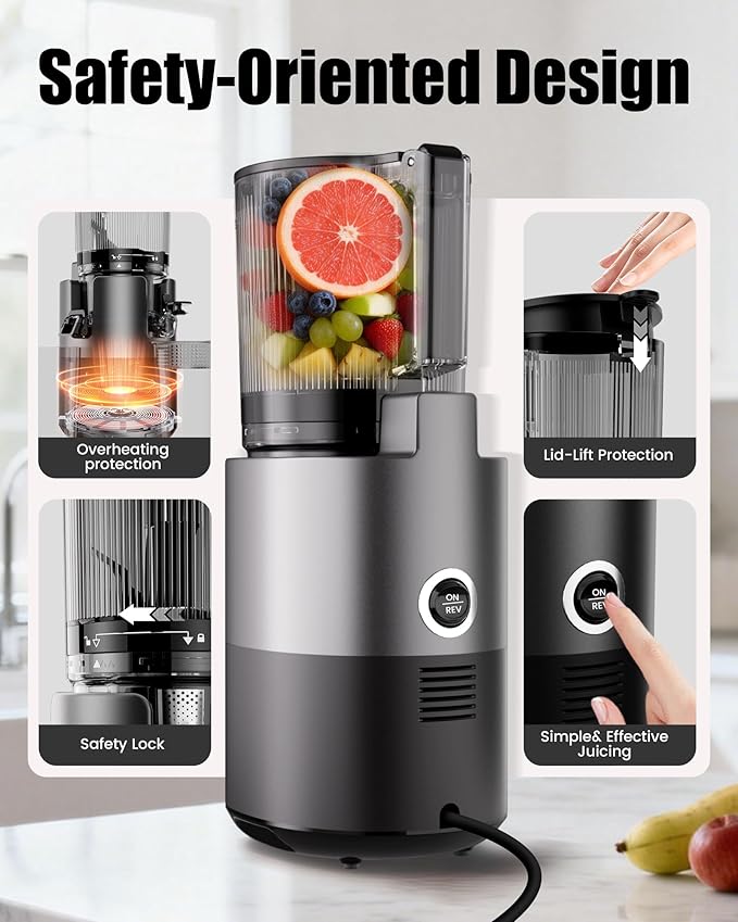 Juicer Machines, Cold Press Juicer with 6" Extra Wide Chute, 90oz Capacity, Powerful AC Brushless Motor, High Juice Yield, Quiet Low db, BPA-Free Juicer Press For Whole Vegetables & Fruits