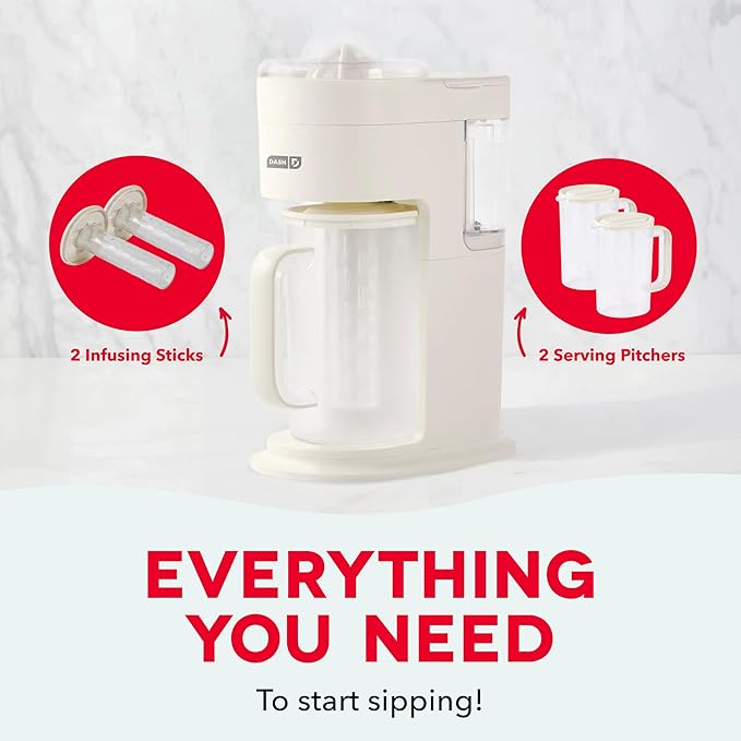 Dash Summer Sippers™ Lemonade Maker & Electric Citrus Juicer - Dissolves Sugar, Juices Over Ice - Lemon Squeezer Machine - Make Fresh Orange & Lemon Juice - Two 32oz Pitchers & Infuser Cylinders