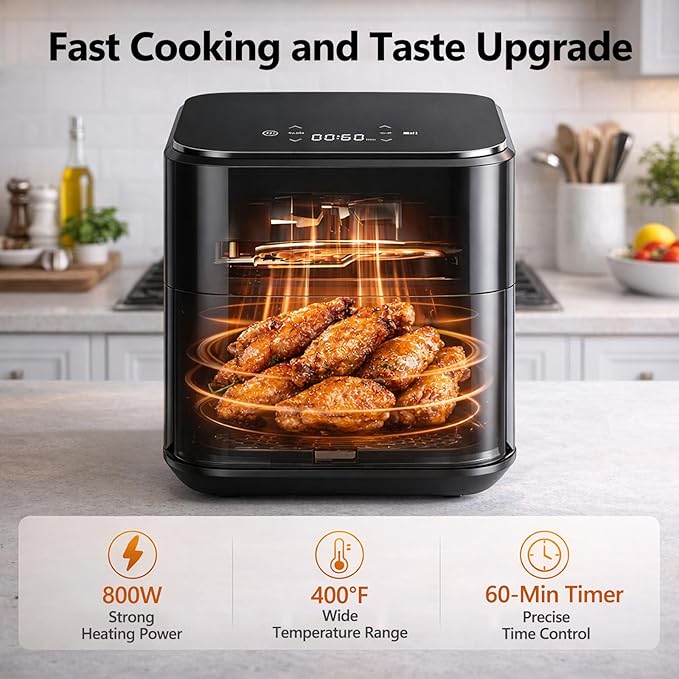 Simple Deluxe 8-in-1 Air Fryer 3 Qt, Digital Preset Airfryer with Overheat Protection and Auto Shut-Off, Nonstick and Dishwasher-Safe Basket for Fries, Bake, 60-Min Timer, Max 400°F, 800W, Black