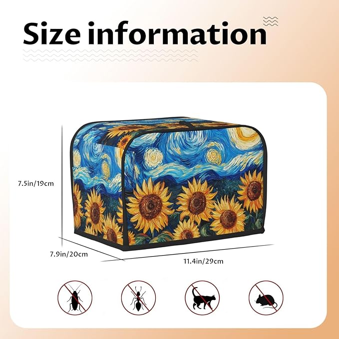 Starry Sky Sunflower Toaster Cover 2 Slice, Cute Country Bread Machine Cover, Washable Toaster Kitchen Small Appliance Cover Stain Resistant,with Top Handle