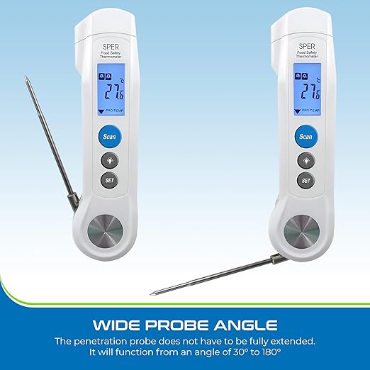 Sper Scientific Dual Function Infrared & Probe Food Safety Thermometer 800115 - Non-Contact Infrared Surface Temperature & Foldable Probe for Internal Temps, Fast & Accurate for Kitchens & more - 4 pc