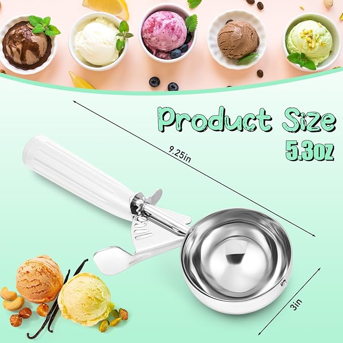 Reallnaive 4 Pcs Release Cookie Scoops Ice Cream Scooper with Trigger Release Portion Scoop Stainless Steel for Portion Control, Baking Food, Cookie Dough (5.3 oz,White)