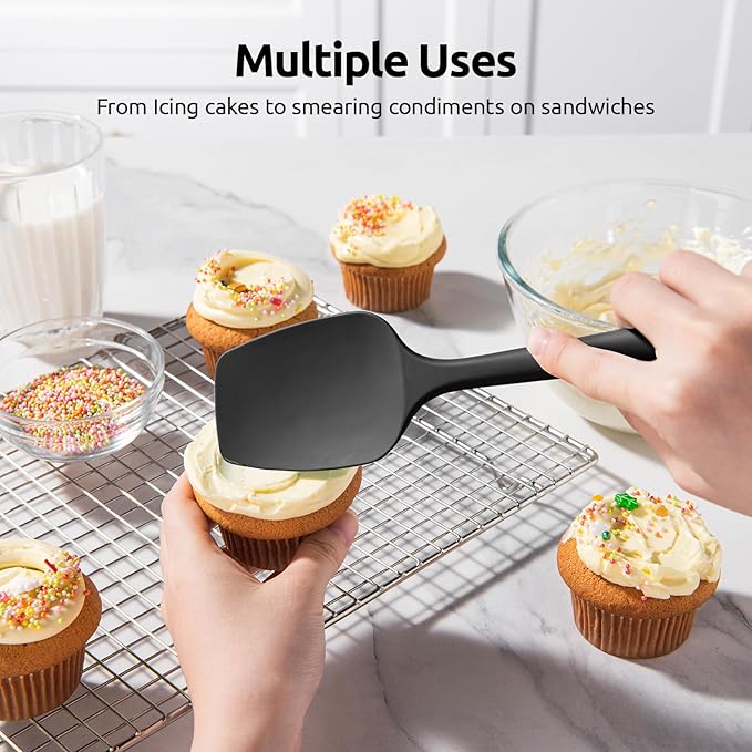 U-Taste Silicone Spoon Spatula Set, 600ºF High Heat Resistant Food Grade Flexible Rubber Scraper, Cooking Mixing Baking Kitchen Utensils Set of 3 (Black)