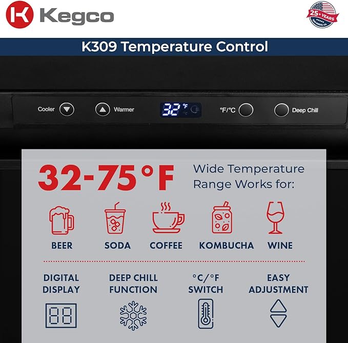 Kegco HBK309X-1 Keg Dispenser, 1 faucet without keg Black Stainless Steel