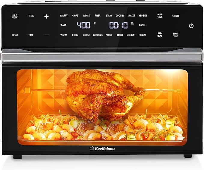 Beelicious 32QT Extra Large Air Fryer, 19-In-1 Air Fryer Toaster Oven Combo with Rotisserie and Dehydrator, Digital Convection Oven Countertop Airfryer Fit 13" Pizza, 6 Accessories, 1800w, Black