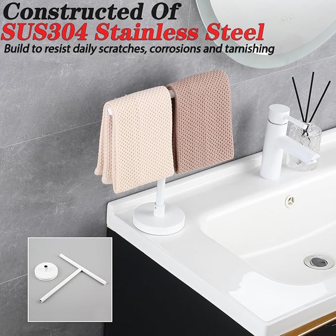 GERZWY SUS 304 Stainless Steel Free Standing Modern Hand Towel Holder Countertop Towel Ring, White