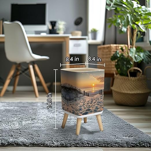 Small Trash Can with Lid Sunrise Beach Wastebasket with Press Cover Dog Proof Garbage Can Waste Bin for Kitchen Bathroom Nursery 2.6 Gallon