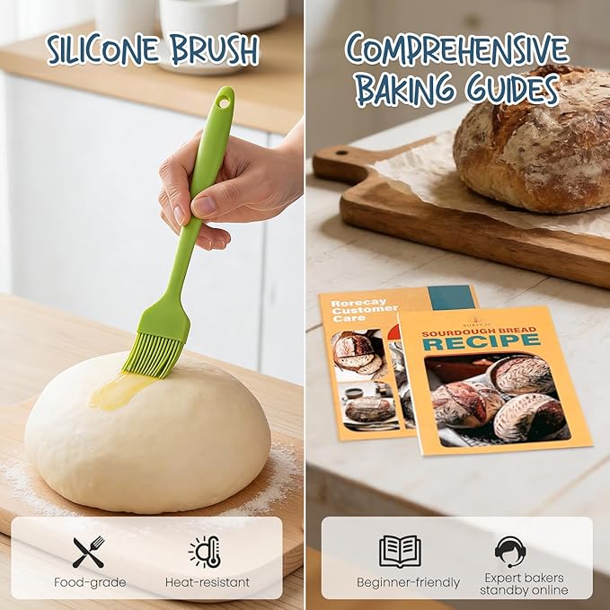 RORECAY Bread Banneton Proofing Basket Set, 9 Inch Round & 10 Inch Oval Cane Sourdough Baskets with Dough Whisk Lame Dough Scraper Bowl Scraper Silicone Brush Sourdough Bread Baking Supplies