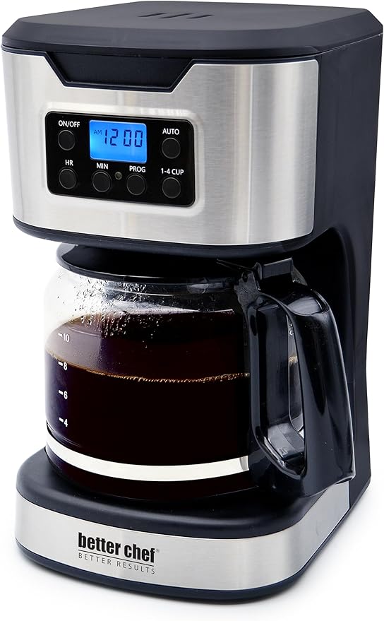 Better Chef Programmable 12-Cup Coffee Maker | 1-4 Cup Setting | Auto-Pause to Serve | 2hr Keep Warm | Perma-Filter | Stainless (Stainless)