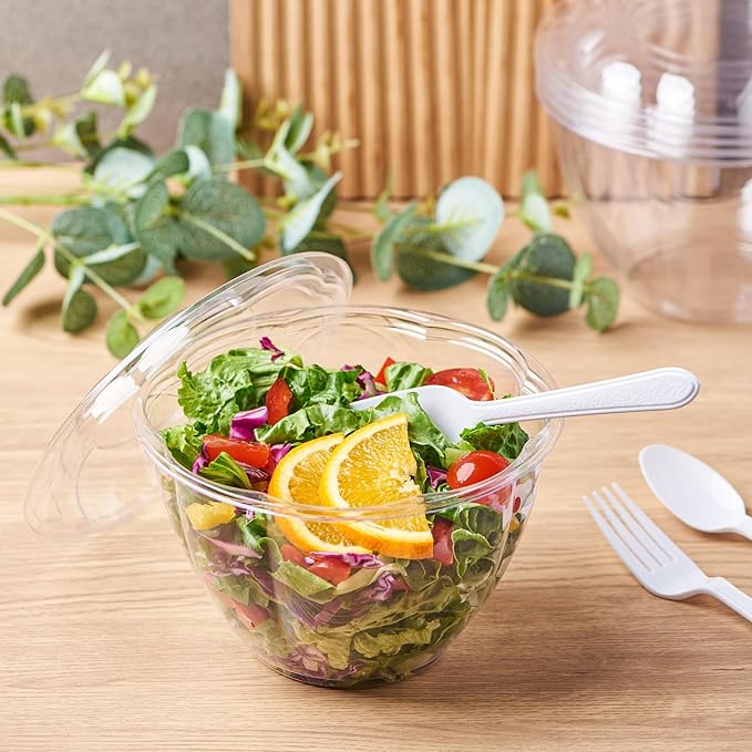 [48 oz. 150 Sets Clear Plastic Salad Bowls with Airtight Lids Disposable To Go Mixing Containers Serving for Fruit, Quinoa, Lunch and Meal Prep