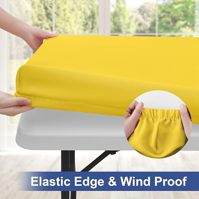 homing Rectangle Table Cloth Cover, Waterproof Polyester Elastic Fitted Tablecloth, Fits for 8 Foot Folding Tables, Washable Table Protector for Picnic, Camping, Outdoor (Yellow, 30" x 96")