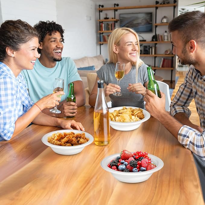 Paper Bowls 12oz, Disposable Bowls Heavy Duty, 250-Pack 100% Compostable Disposable Soup Bowl, Biodegradable Bagasse Hot Food Plates and Bowls -White