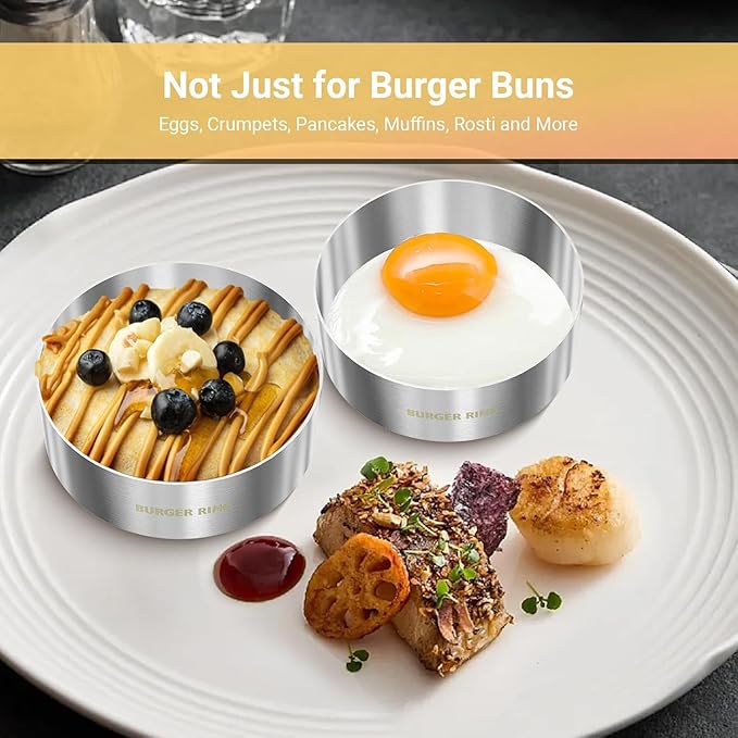 9 Pack Hamburger Bun Rings, Burger Mold, 4.2 inch Large Ring Molds for Cooking, Nonstick, Made of Food Grade 304 Stainless Steel, Cooking Rings for Fried Eggs, Crumpets, Pancakes, Muffins and More