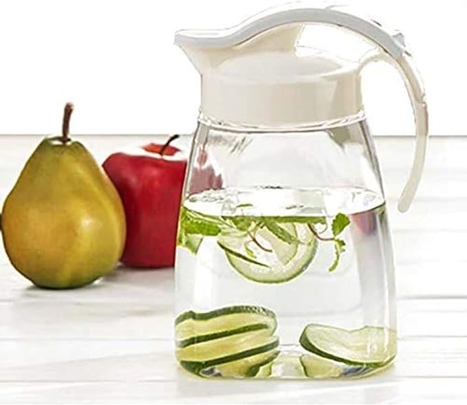 Compact Airtight Water Pitcher – 45oz (1.4QT) Personal Size Fridge Door Jug, Leakproof for Hot & Cold Drinks, Slim Space-Saving Design, Easy Pour, Dishwasher Safe, Made in Japan