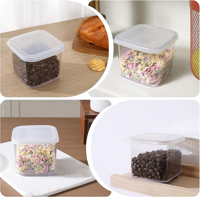 novelinks Clear Plastic Jars with Lids, Reusable Empty Square Storage Containers for Household and Kitchen Organizing (24 Pack Small)