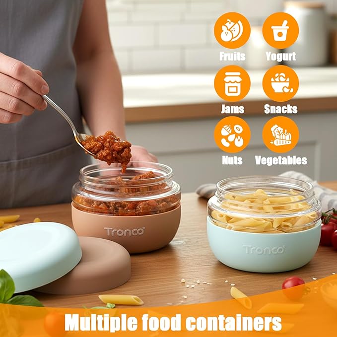Tronco 16 oz Glass Food Storage Containers with Lids, Airtight, Leak & Spill Proof Glass Lunch Bowls for Meal Prep, Salad, Yogurt, Soup & Stew, Microwave & Dishwasher Safe, BPA-Free, Set of 2