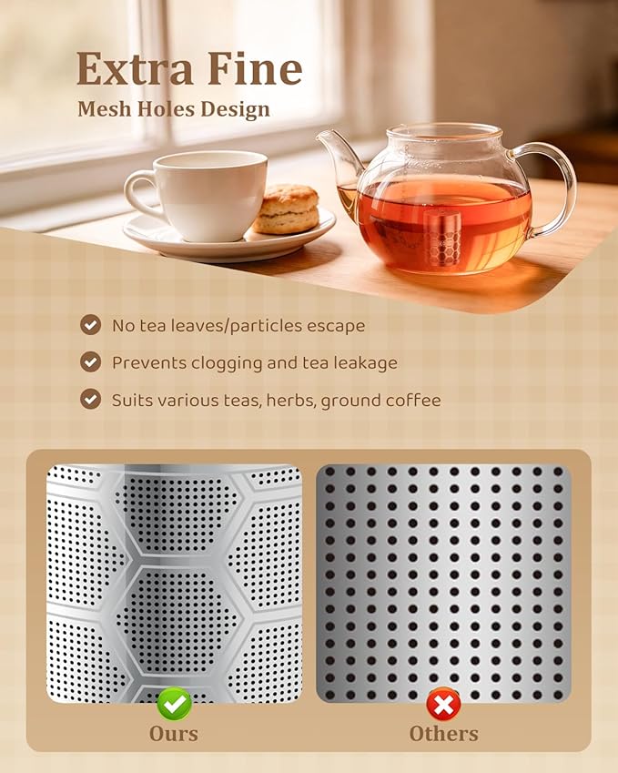 House Again 2 Pack Large Tea Infusers, Extra Fine Mesh Tea Strainers for Loose Tea, Slim Lid & 304 Stainless Steel, Filter Bags Diffusers, Loose Leaf Tea Steeper for Brew Tea Spices & Seasonings