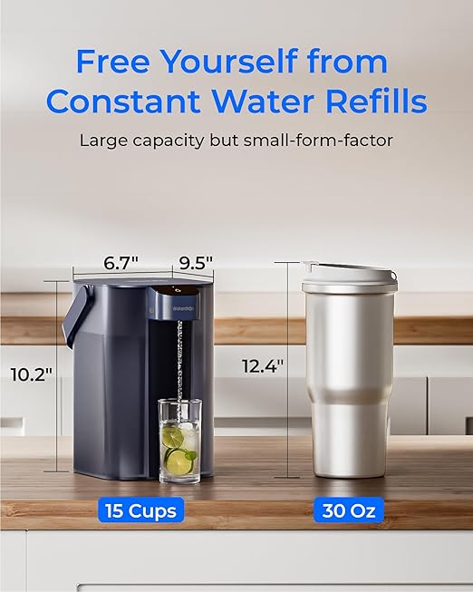 Waterdrop Electric Water Filter Pitcher, Rechargeable Water Dispenser, Instant 200-Gallon 15-Cup Countertop System, NSF/ANSI 401&53&42&372, Reduce PFOA/PFOS, Lead, Chlorine, Blue, Does not Lower TDS