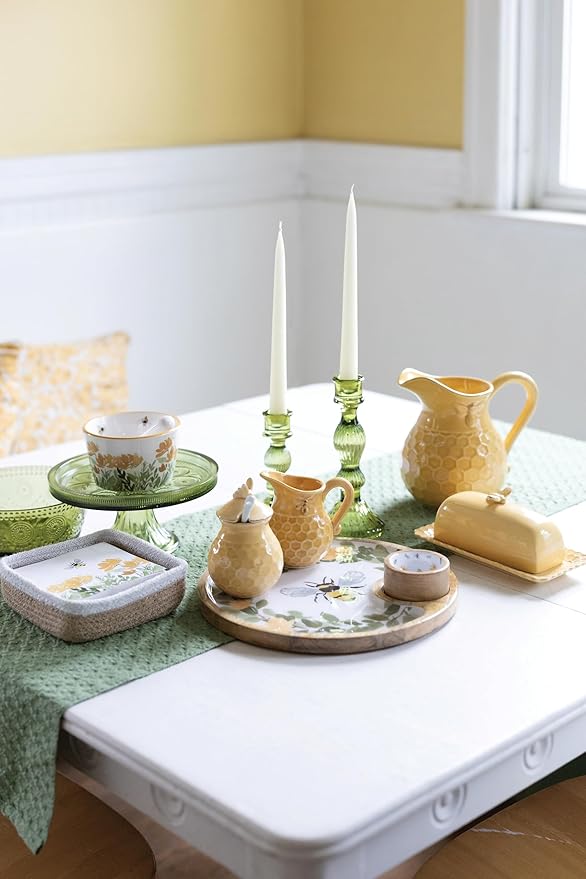 Boston International Embossed Stoneware Cream and Sugar Set, 2-Piece Set, Honeycomb