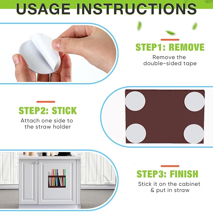 Qinyoung Acrylic Straw Holder for Cabinet Door with Double Sided Adhesive Tape Reusable Straw Organizer Tumbler Storage Kitchen Accessories Container for Counter Cupboard(Classic,Large,Brown)