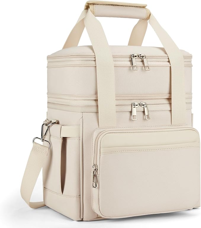 holuxer Insulated Lunch Bag & Lunch Box for Women - Double Deck Reusable Lunch Bag for men Tote Cooler Bag Leakproof Soft Expandable - Large Lunchbox for Work/Adult/Picnic/Outdoor (Cream，15L)