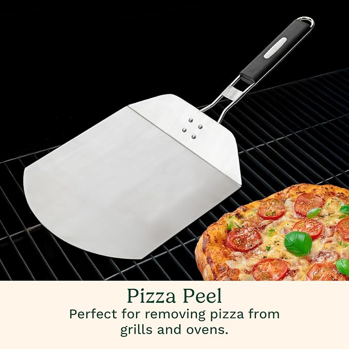 Cuisinart 3 Piece Pizza Grilling Pack, 13” Round Pizza Stone for Grill with Cutter and Foldable Stainless Steel Peel, Complete Set to Build Your Own Pizzas at Home