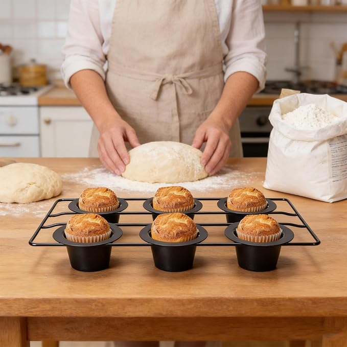 Bewinner 6 Cup Non Stick Popover Pan | Carbon Steel Bakeware for Muffins, Cupcakes & Pudding, Easy, Dishwasher Safe