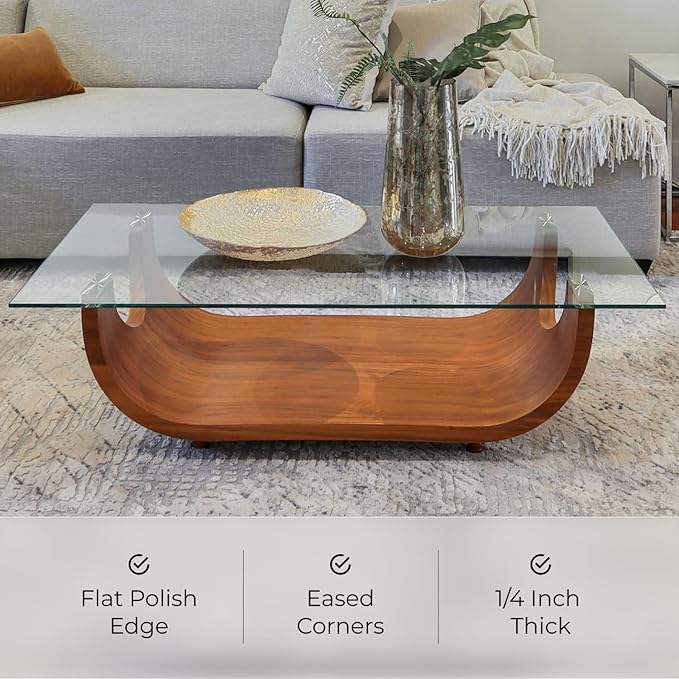 Fab Glass and Mirror Tempered Glass Table Top 30x60 Inch Rectangle 1/4" Thick Clear Furniture Protector with Flat Polish Edge Eased Corners for Coffee Dining Tables Desks