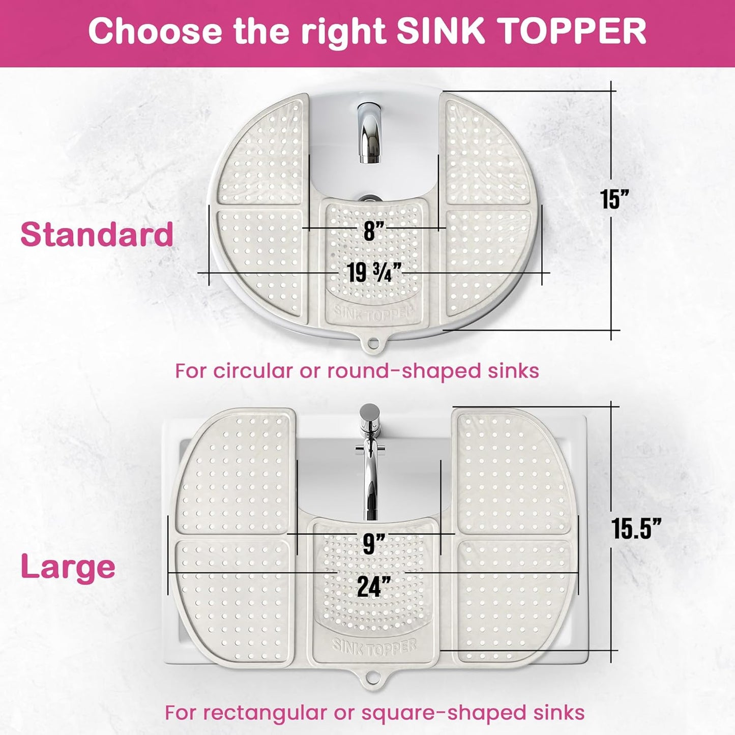 Sink Topper Bathroom Counter Cover & Storage Saver, Foldable Silicone Mat for Hot Tools, Hair Styling & Makeup, Beauty Brush Cleaning Mat, RV Camper Sink Cover & for Small Spaces (Large Pearl)