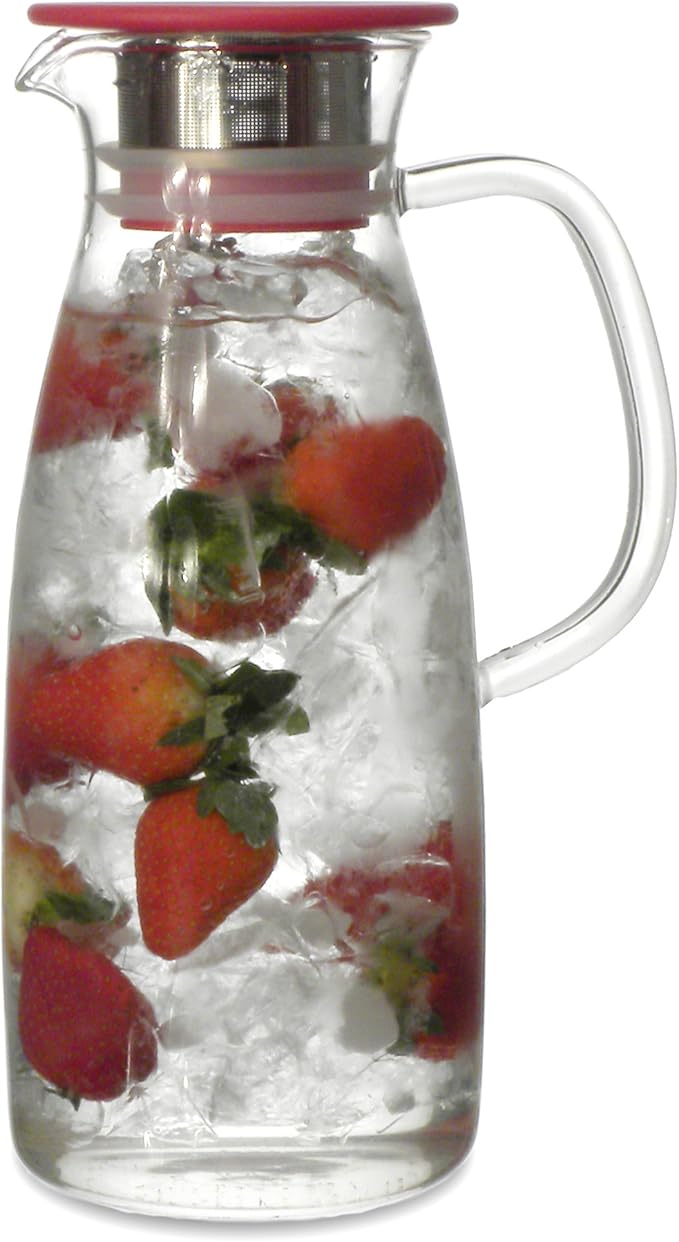 FORLIFE Mist Glass Ice Tea Jug , 50-Ounce, Red