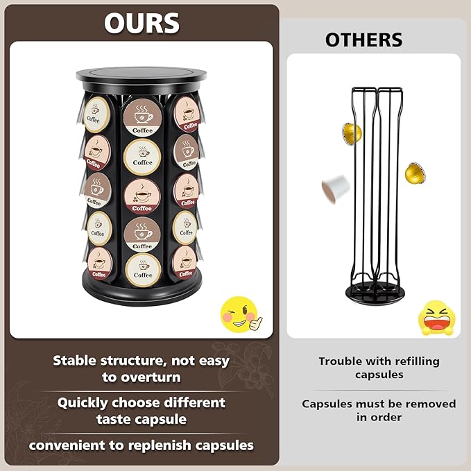 K Cup Holder, Coffee Pod Storage Carousel Holder Organizer Compatible with 40 Keurig Kcup Pods, New Modern Design for Home or Office Kitchen Counter Organizer (Black)