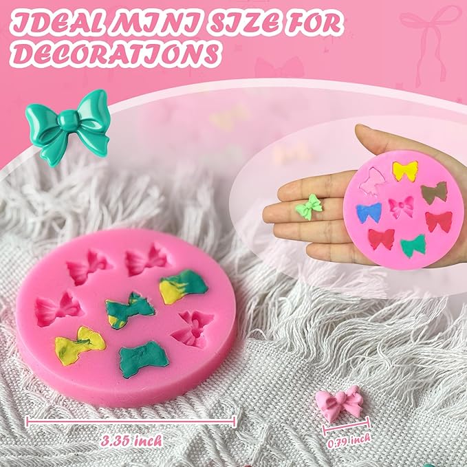 HKNMTT Mini Bow Silicone Molds for Candy Fondant Chocolate Clay Cake Sugar Cake Pop Decorating, 16 Cavities Cute Shapes DIY Cupcake Toppers Craft Birthday Moulds