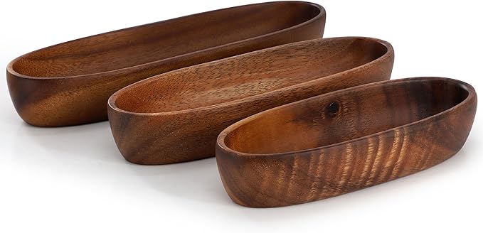 Elama 3 Piece Acacia Wood Oval Serving Bowls in Assorted Sizes, Decorative Serveware, Tabletop Serving Piece (3 Piece Bowl)