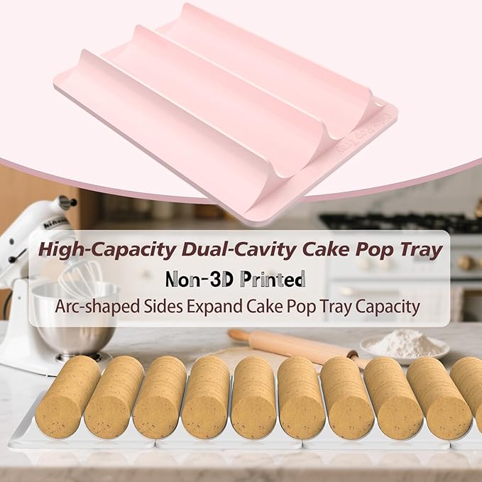 Cake Pop Cutter and Pusher with Tray - Circle Cake Pop Mold Set | Smooth & Easy-Clean Surface (Pink-Cutter & Tray Set)