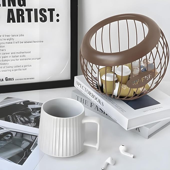 Coffee Pod Holder, Large Capacity Organizer, Metal, Brown