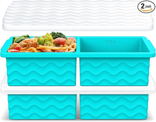 Aopigavi Silicone Freezer Tray with Lid – 2-Cup Soup Freezer Container Molds, Large Ice Cube Trays for Freezing Soup, Sauce & Broth, Meal Prep & Food Storage – Oven & Dishwasher Safe, 2-Pack