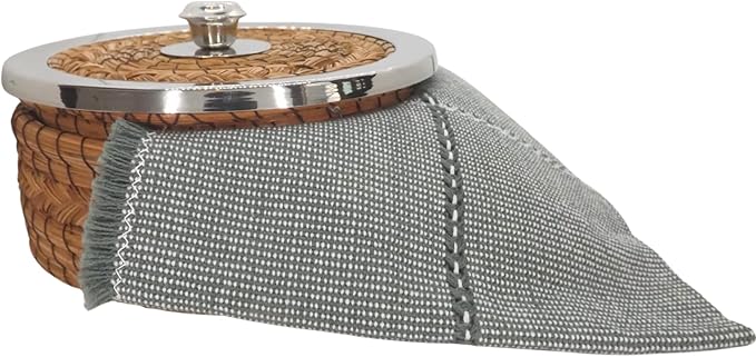 Authentic Mexican Tortilla Warmer Basket - Pine Needle Handwoven with Handloomed Cloth (8" metal Rim w cloth)