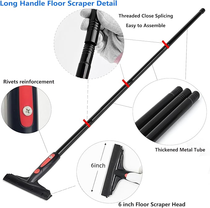 EHDIS Extenble Razor Blade Scraper, 16''-58'' Long Handle 6" Wide Blade Scraper Tool with 10 Double-Edge Blades for Cleaning Paint, Caulk, Adhesive,Painting, Tile, Floors, Ice Scraper (068-pro)