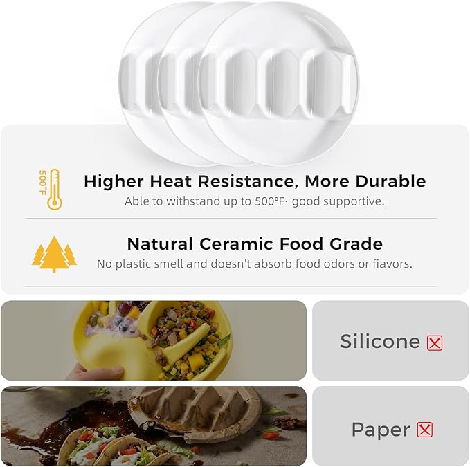 Dizada Taco Holders Set of 3-9" Porcelain Taco Plates with Dividers, Ceramic Taco Stand for Hard Soft Shells, Reusable Taco Serving Tray, Dishwasher Microwave Safe