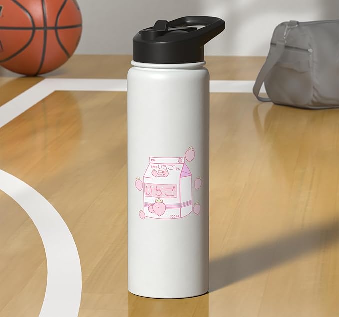 indie pink Aesthetic pastel anime Japanese strawberry Milk Stainless Steel Insulated Water Bottle