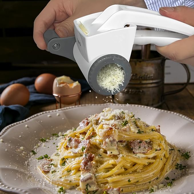 LHS Rotary Cheese Graters for Kitchen, Professional Manual Crank Handheld Cheese Grater with Stainless Steel Drum for Grating Hard Cheese, Chocolate, Nuts and More（Grey）