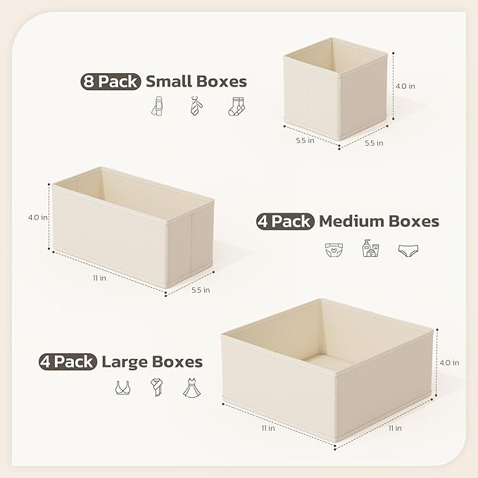 Drawer Organizer, 16 Pack Baby Dresser Organizer for Nursery, Foldable Closet Organizers and Storage Dresser Dividers for Clothes, Socks, Scarves, Ties (Beige)
