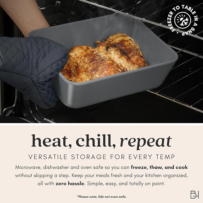 Ceramic Coated Glass Food Storage Container | No PTFE, PFOA, PFAS, and BPA | Reusable Non Toxic Meal Prep Container with Glass Lid | Easy To Store | 8 Cup Square [Smoke]