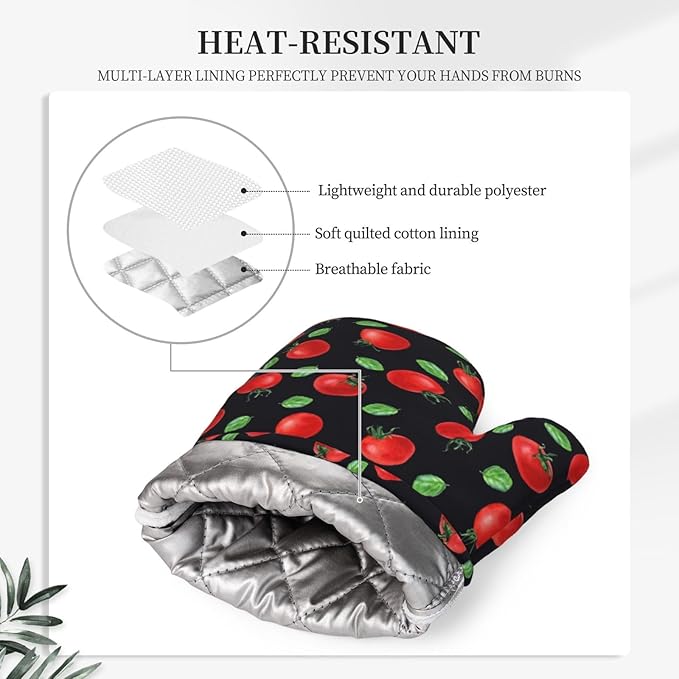 Cherry Tomatoes and Leaves Oven Mitts and Pot Holders Sets Silicone Kitchen Oven Mitts Hot Pads Heat Resistant Potholders Kitchen Mitts Set for Baking BBQ Cooking